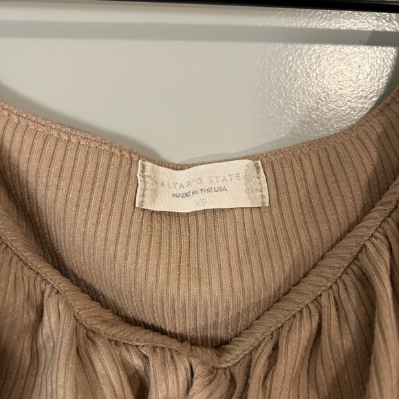 Altar’d State crossed babydoll Tan Puff Sleeve Top - Picture 2 of 3